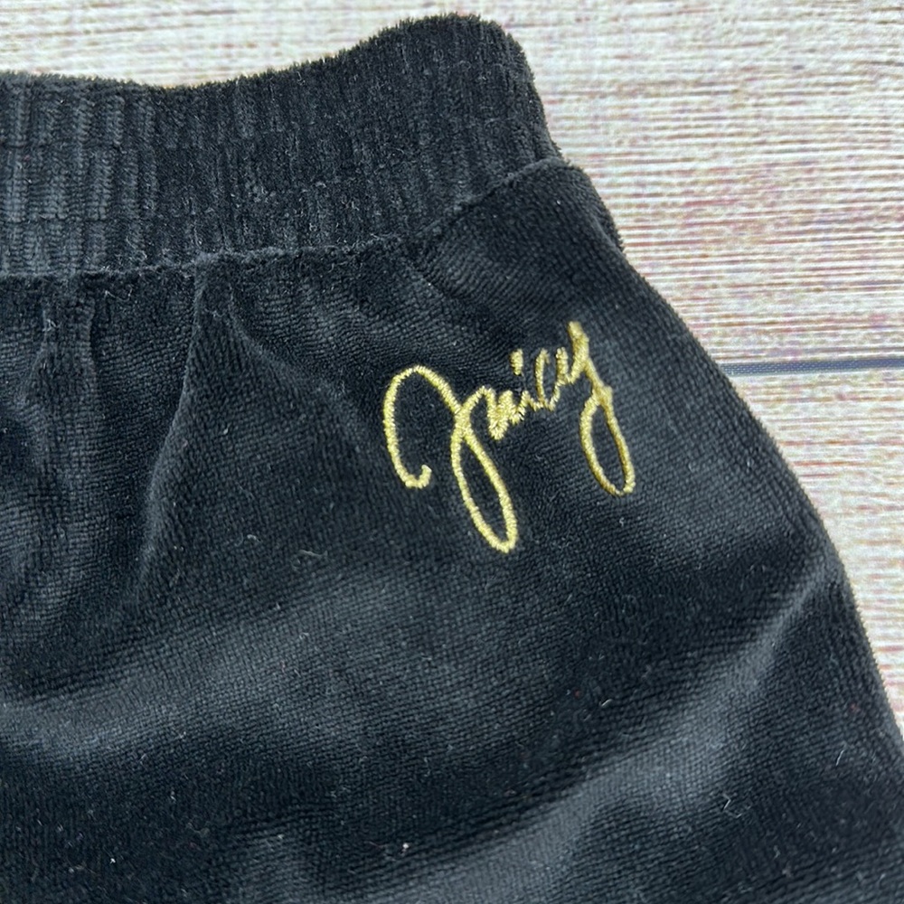 Juicy Couture Girls Black Velour Shorts with Lace detail and Gold labeli…